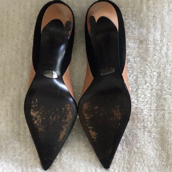 Vintage Furla tan leather/black “canvas” material heels. Size 39 (8.5 US size) - Picture 4 of 8